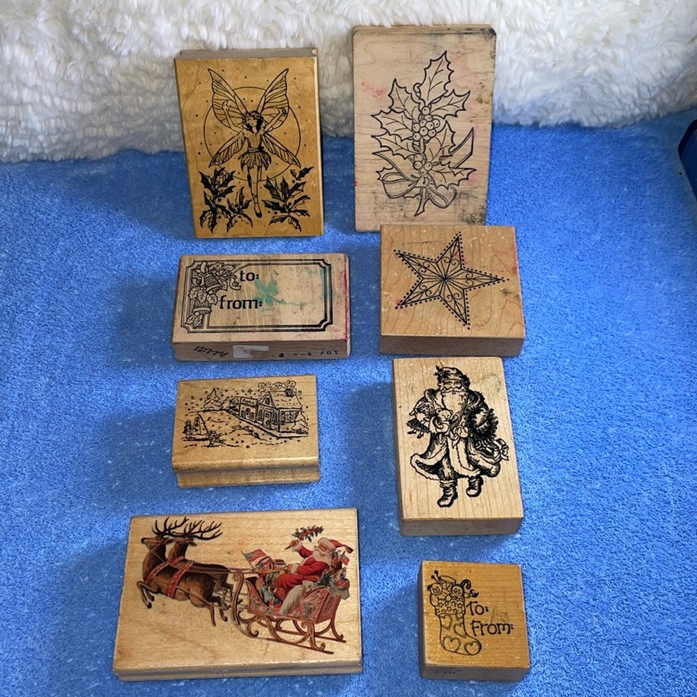Retired Vintage Mounted Rubber Stamps.  8 Holiday Themed.